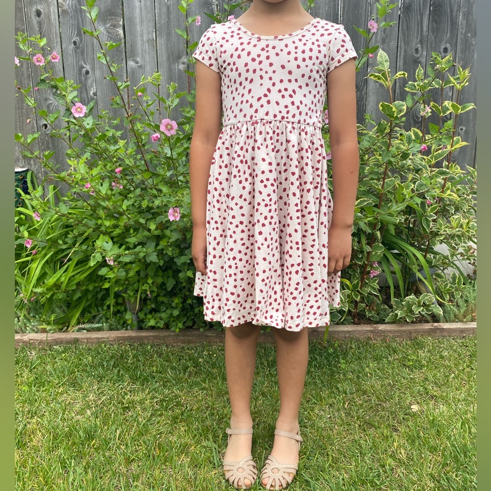 Cap Sleeve A-Line Ballet Dress in Cream and Red paint-brush dots